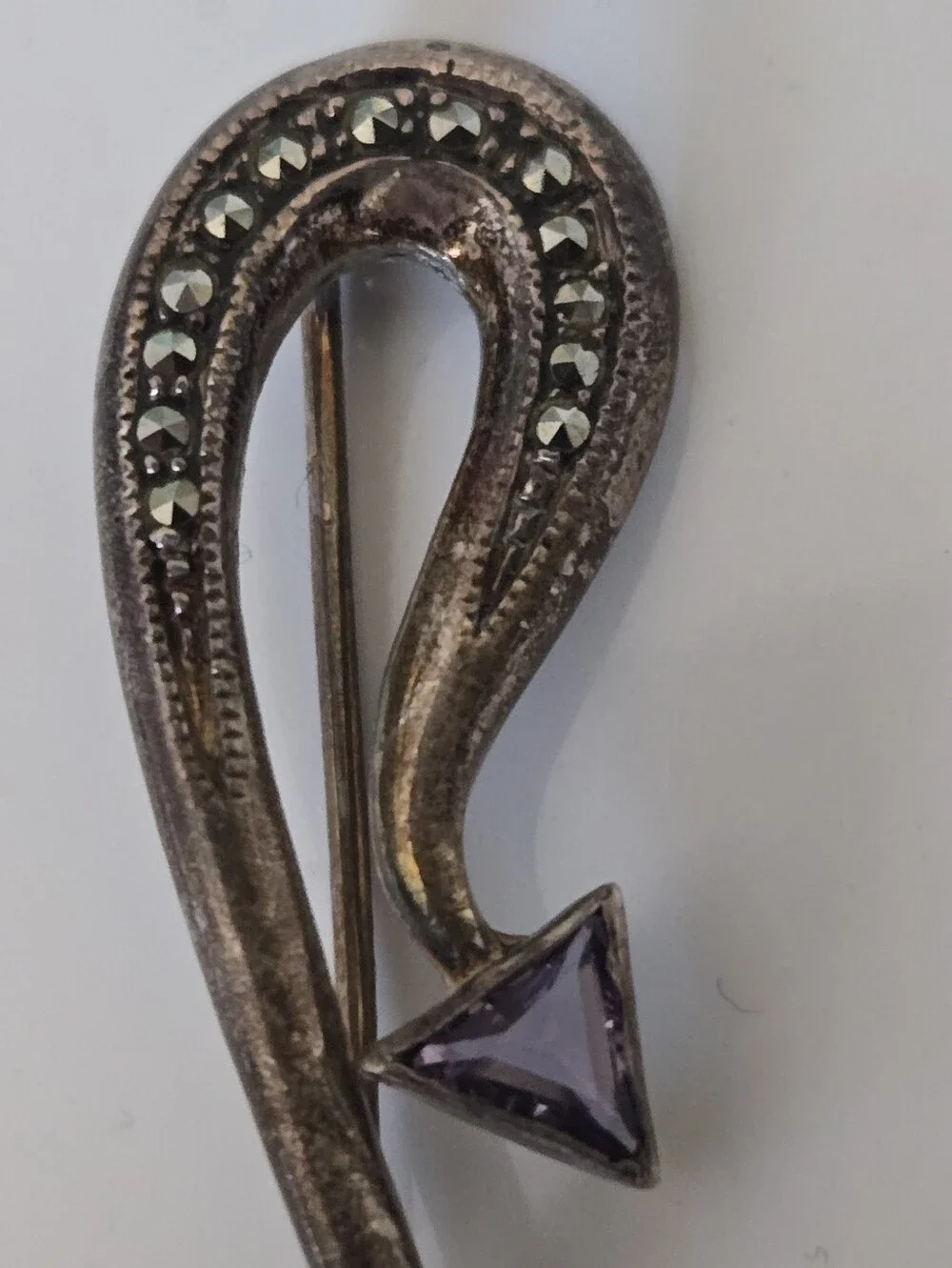Vintage-sterling Silver Tone Pin with Blue and Purple Stones Brooch